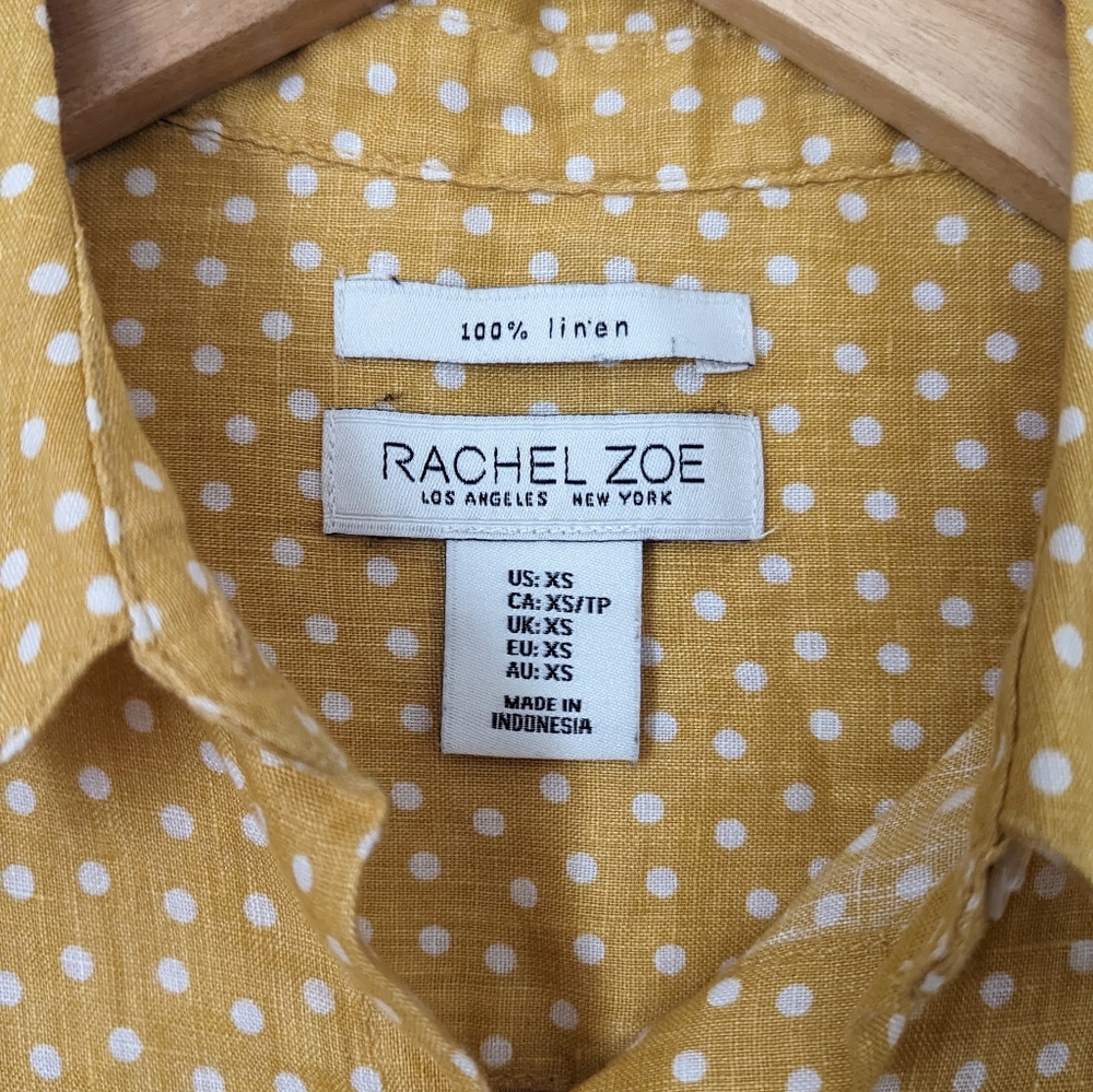 Rachel Zoe | Linen | Yellow + White Polka Dot Button Top - Picture 9 of 9
